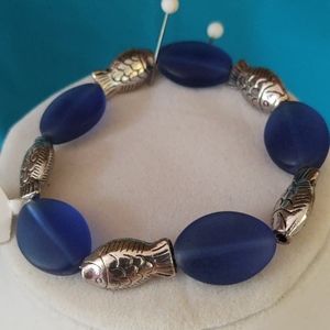Sea glass and pewter bracelet